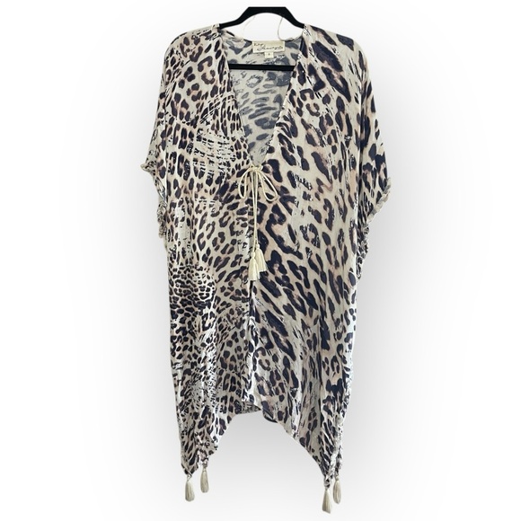 VINTAGE HAVANA Animal Print Tasseled Ti-Front Kimono, One Size‎ - Picture 1 of 7